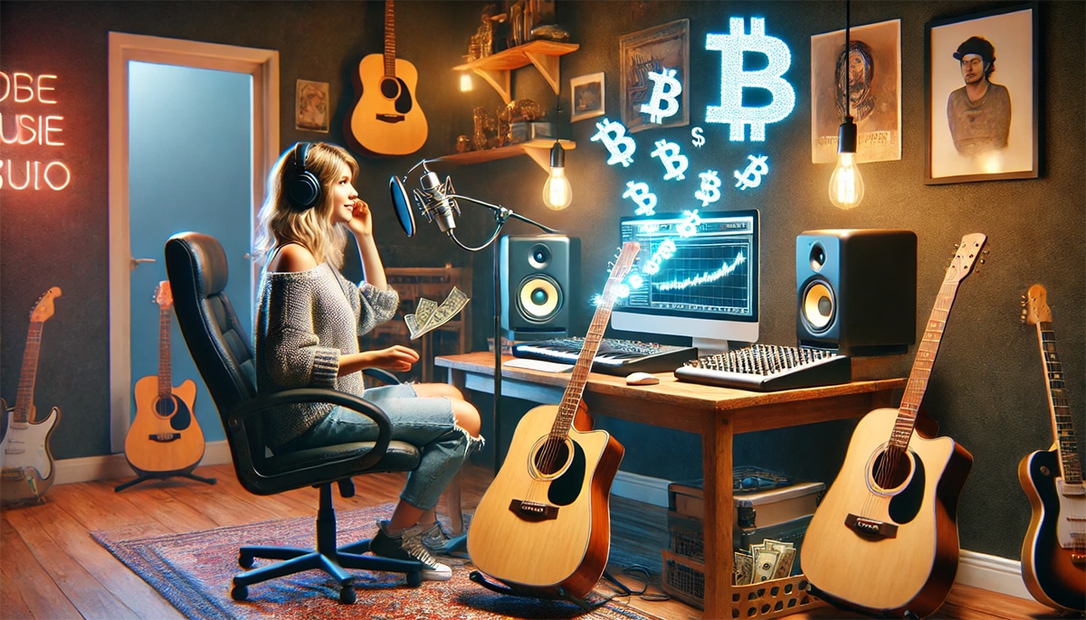 Visual comparison of traditional vs blockchain-based music royalty flows featuring Royal.io, Opulous, and Decent.xyz platforms