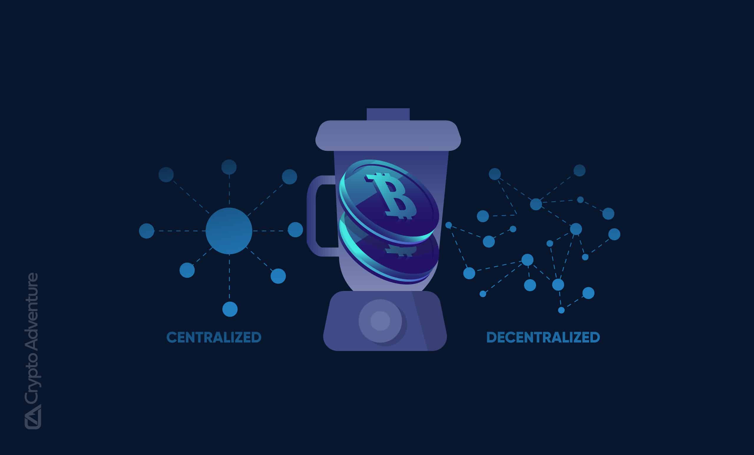 Visual comparison of traditional crypto mixers versus regulated crypto mixers in 2024, highlighting compliance features like KYC and AML for legal blockchain privacy.
