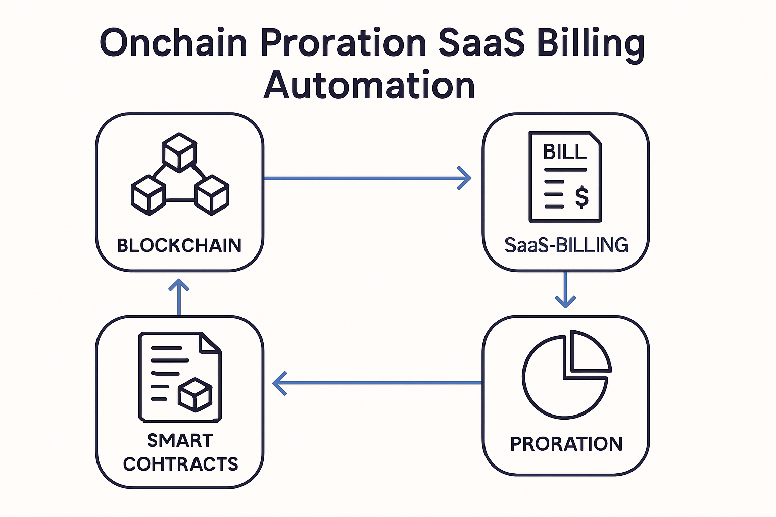 Diagram illustrating onchain proration automating SaaS billing adjustments with blockchain and smart contracts in 2025
