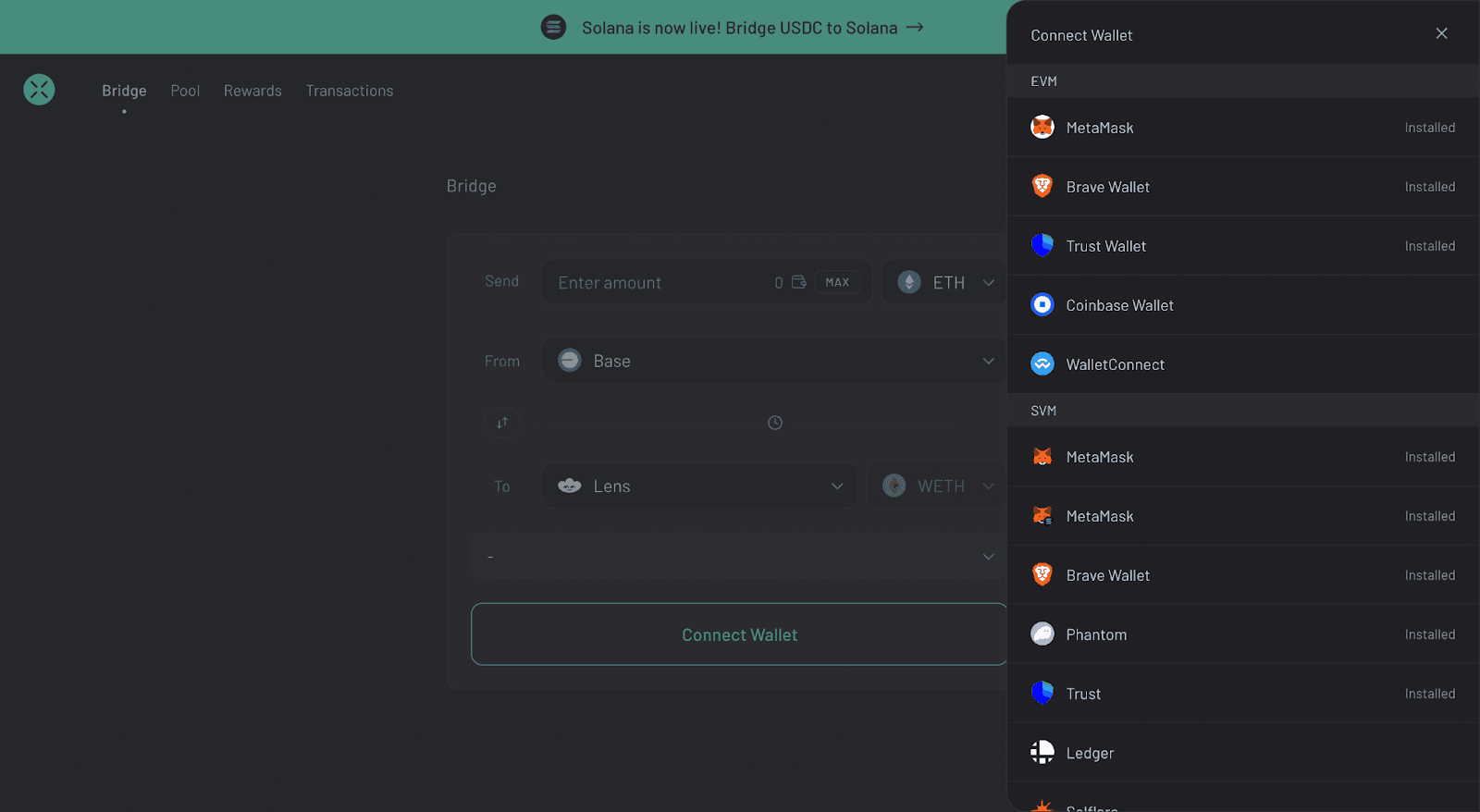 Diagram illustrating the step-by-step process of bridging assets from Solana to Base in 2025, featuring Solana and Base blockchains connected by a digital bridge with token icons like SOL and USDC moving across, representing wallet connection, asset selection, address entry, fee review, and transfer approval.