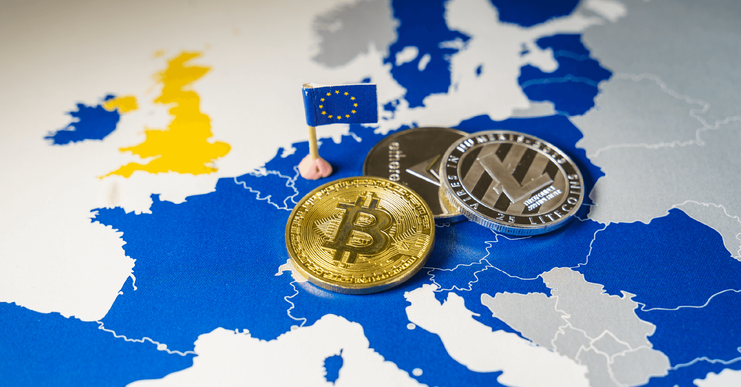Map highlighting EU, UK, Hong Kong, Japan, and Singapore with crypto regulatory icons representing global cryptocurrency regulations in 2025