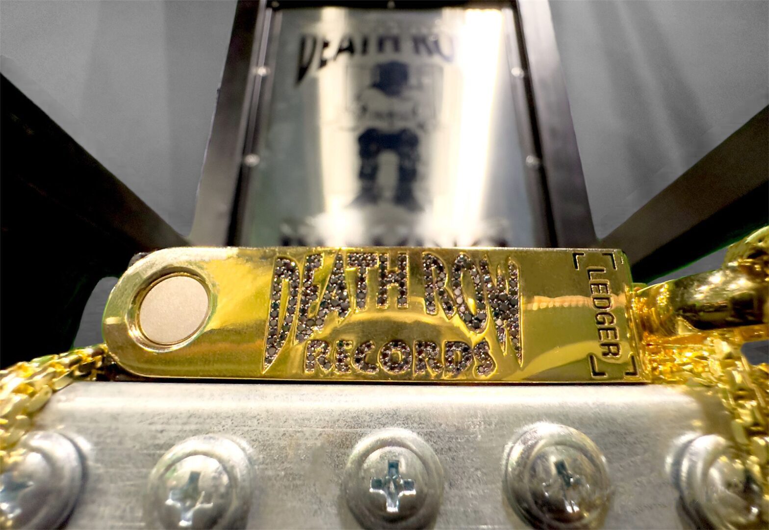 Digital wallets, NFTs, and streaming music icons merging on a blockchain ledger, representing fractional music royalty investment via blockchain marketplaces