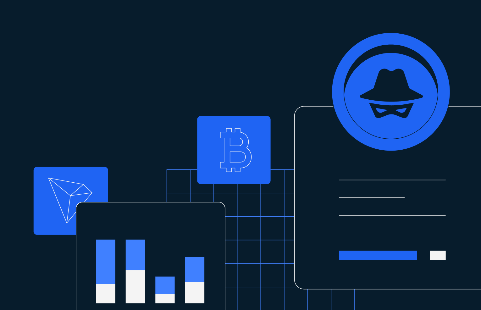 Digital dashboard showing warning signs and icons for high-yield stablecoins, highlighting red flags like opaque collateral, unsustainable yields, lack of audits, centralized control, and complex smart contracts.