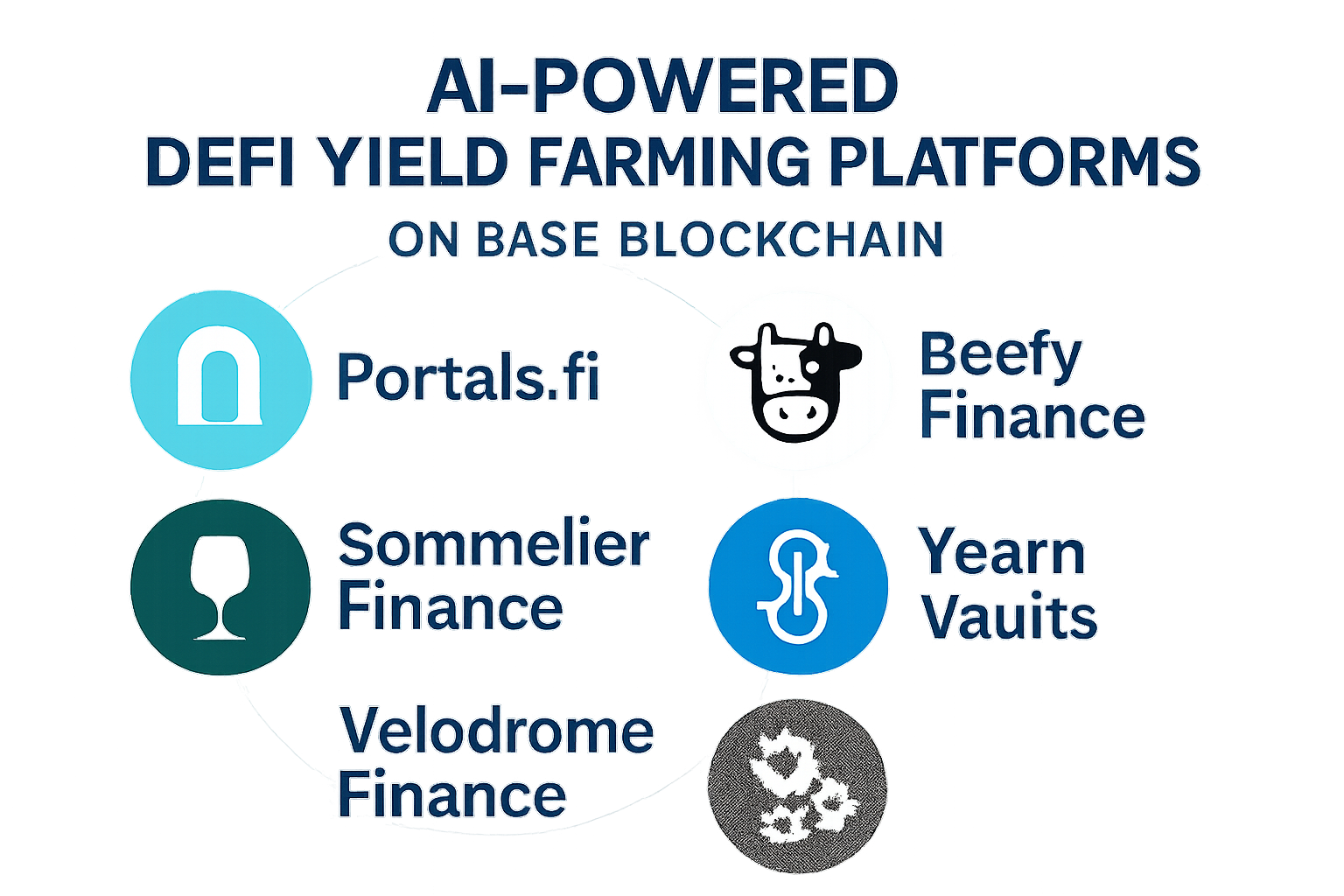 AI-powered DeFi yield farming tools on Base blockchain: Portals.fi, Beefy Finance, Sommelier Finance, Yearn Vaults, Velodrome Finance visual overview for retail investors