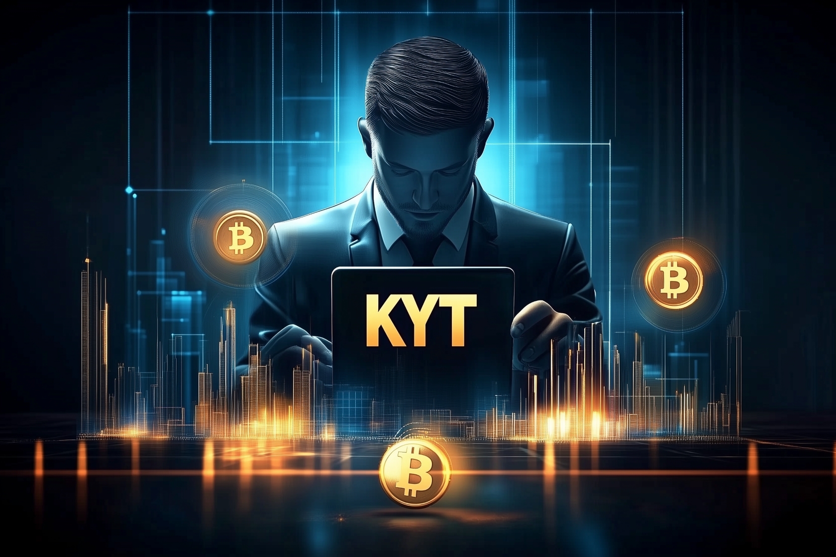 Blockchain analytics dashboard monitoring cryptocurrency transactions in a regulated mixer for KYT compliance