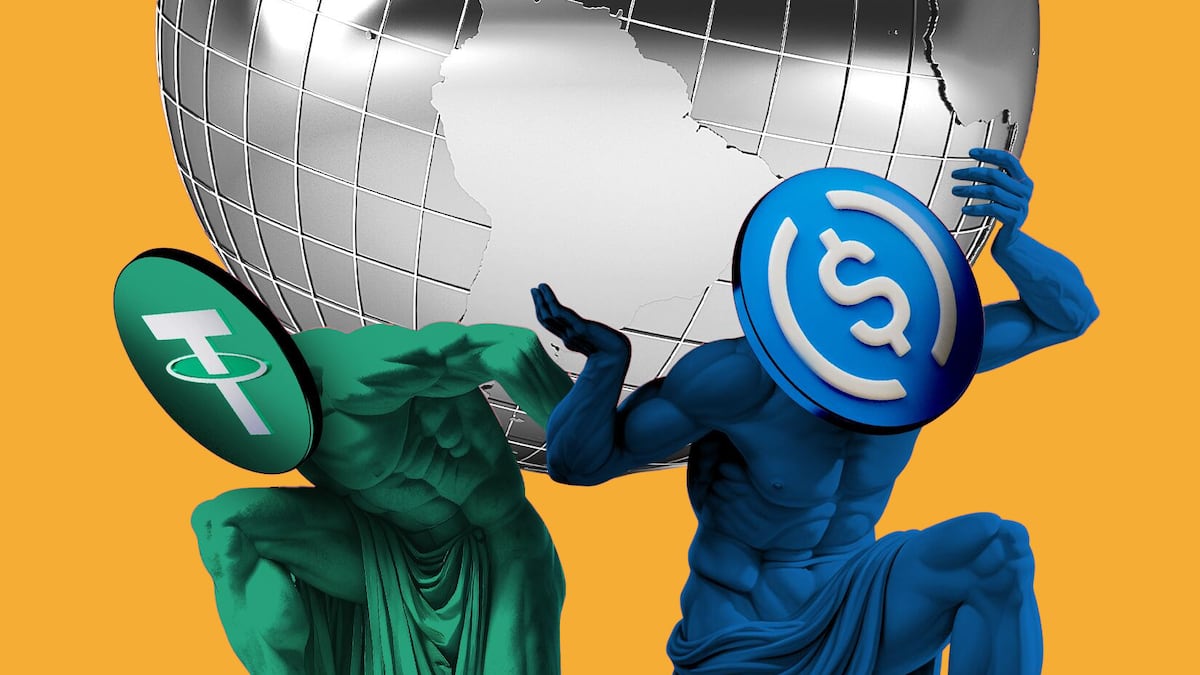 Conceptual image of $1 trillion flowing from emerging market banks into stablecoins, symbolizing a massive shift in global finance and digital assets.