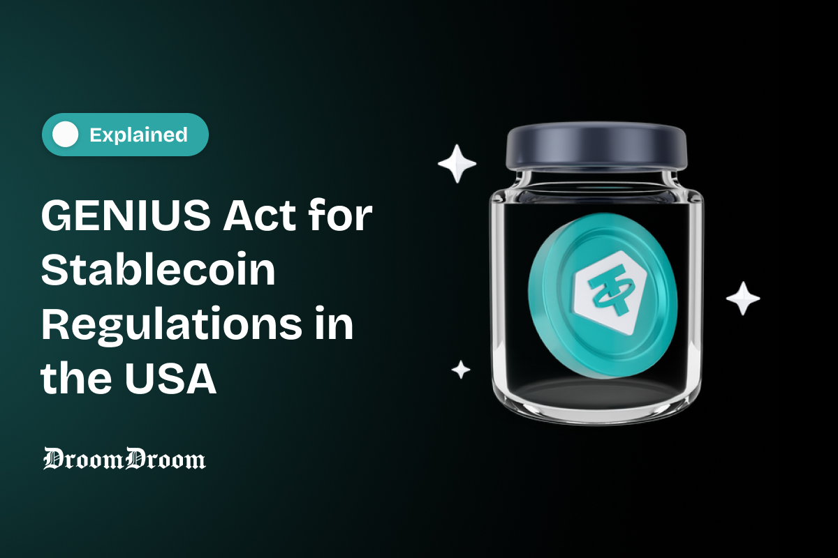 GENIUS Act 2025 compliance infographic showing stablecoin issuer requirements, including licensing, 1:1 reserves, AML compliance, and operational restrictions