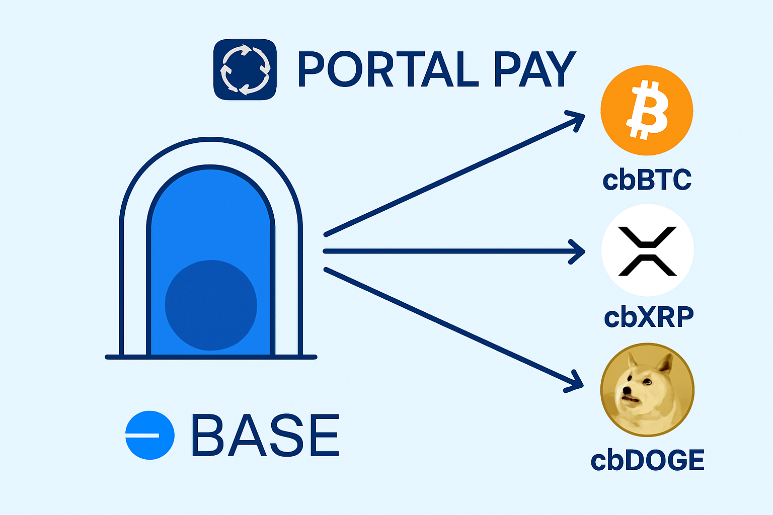 Visual walkthrough of using cbBTC, cbXRP, and cbDOGE with Portal Pay on Base network