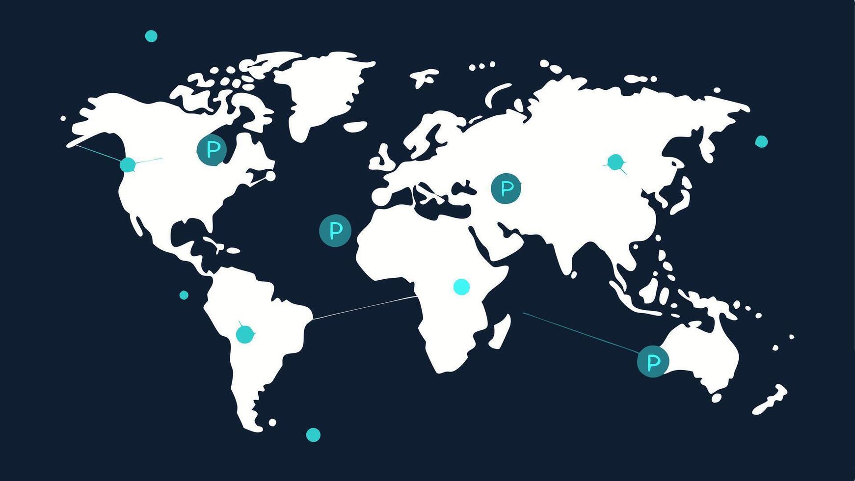 World map with digital nodes and blockchain connections illustrating global DeFi lending network