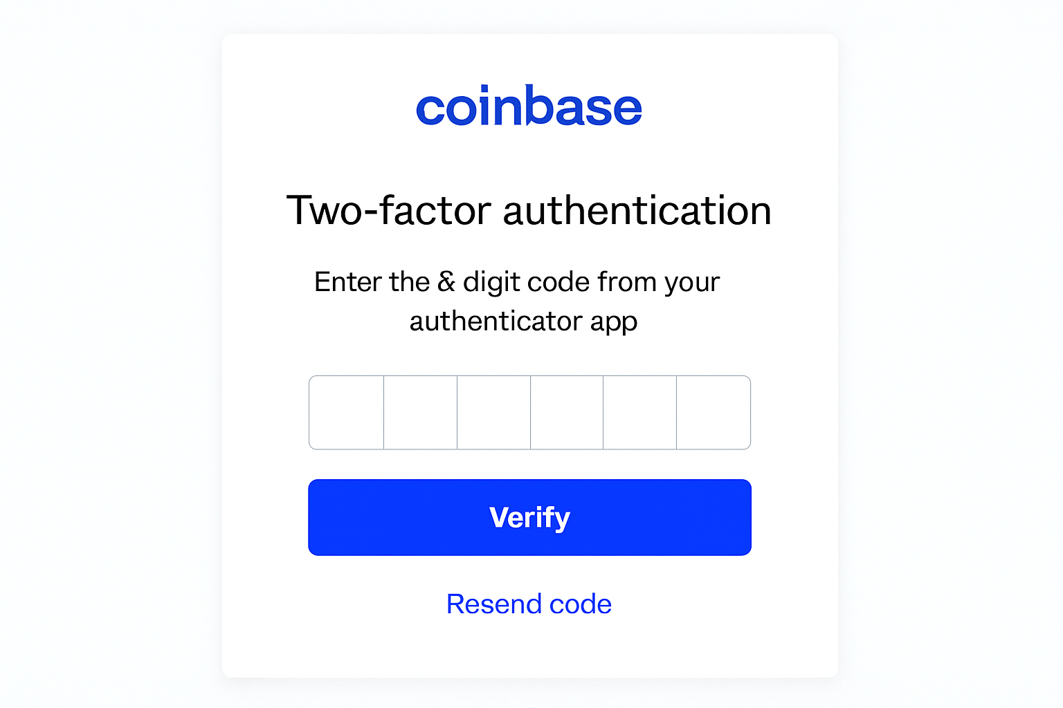 Coinbase two-factor authentication security screenshot
