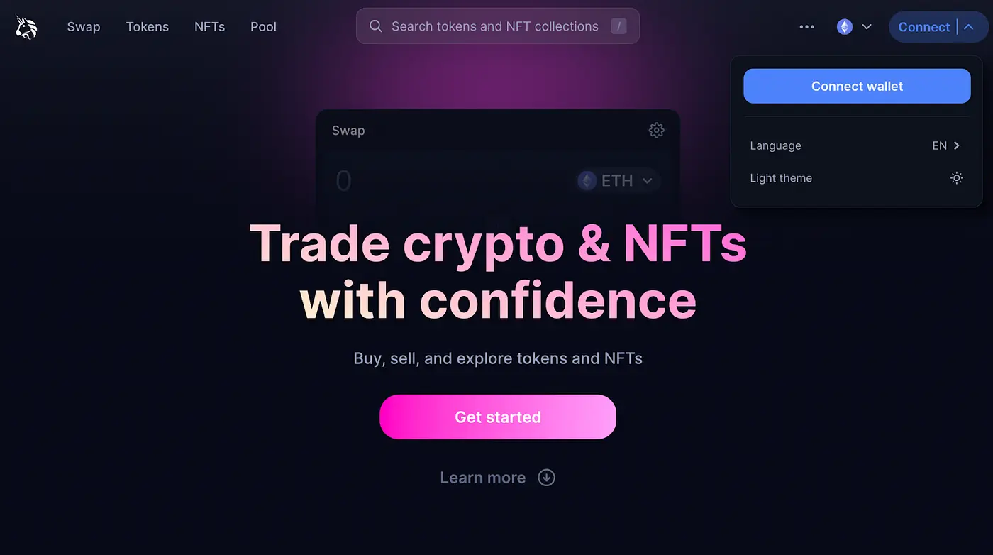 Uniswap on Base network UI