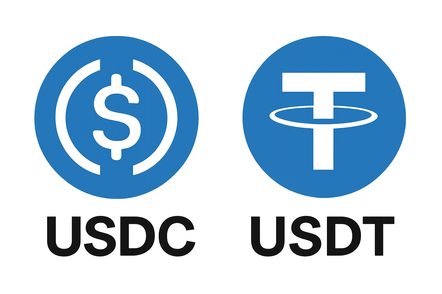 USDC and USDT stablecoin logos