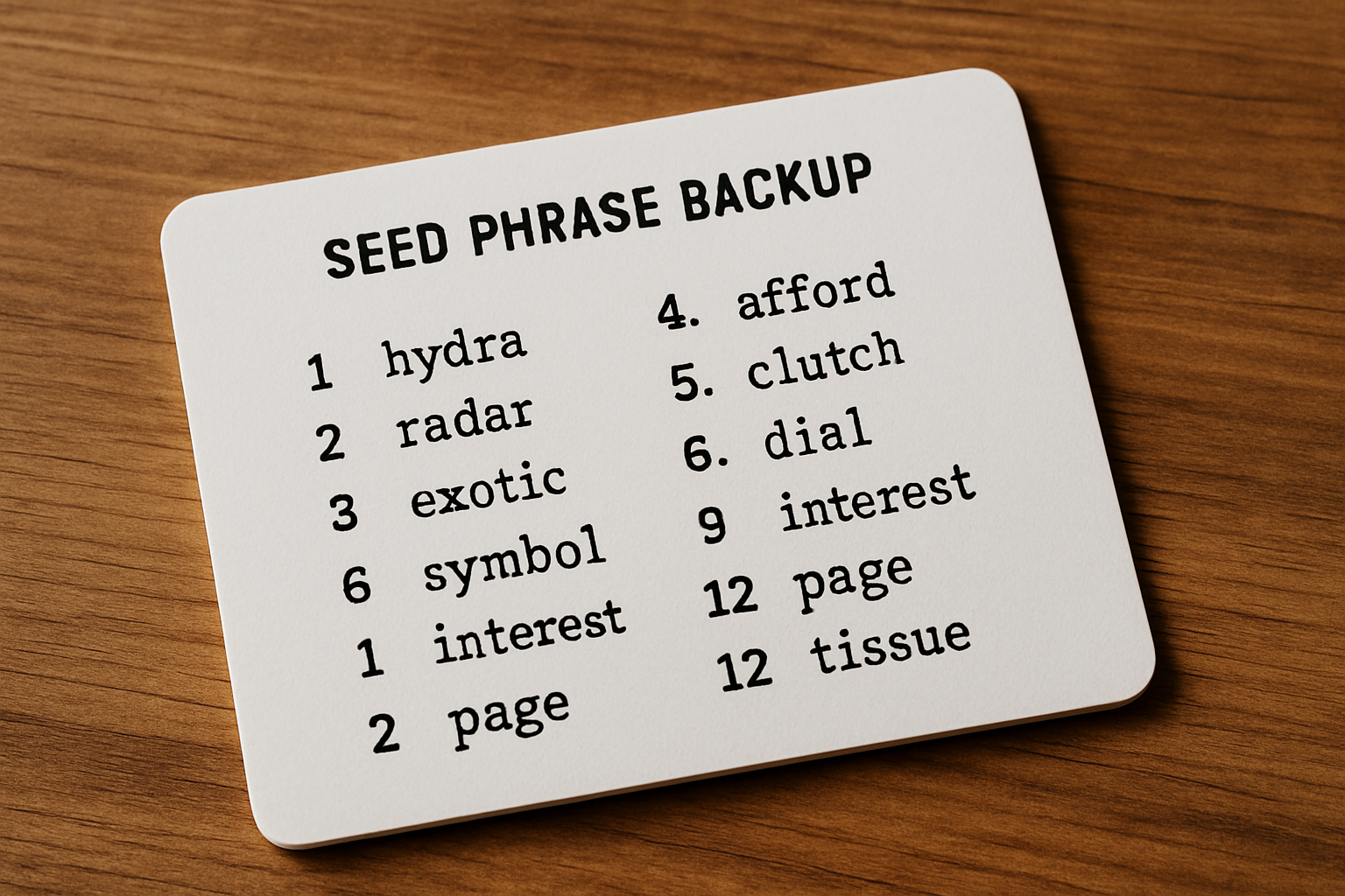 crypto wallet seed phrase backup offline
