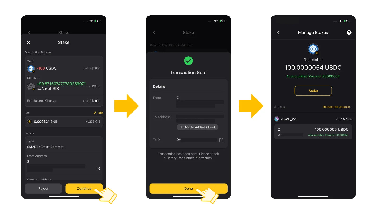 stablecoin deposit transaction confirmation screen