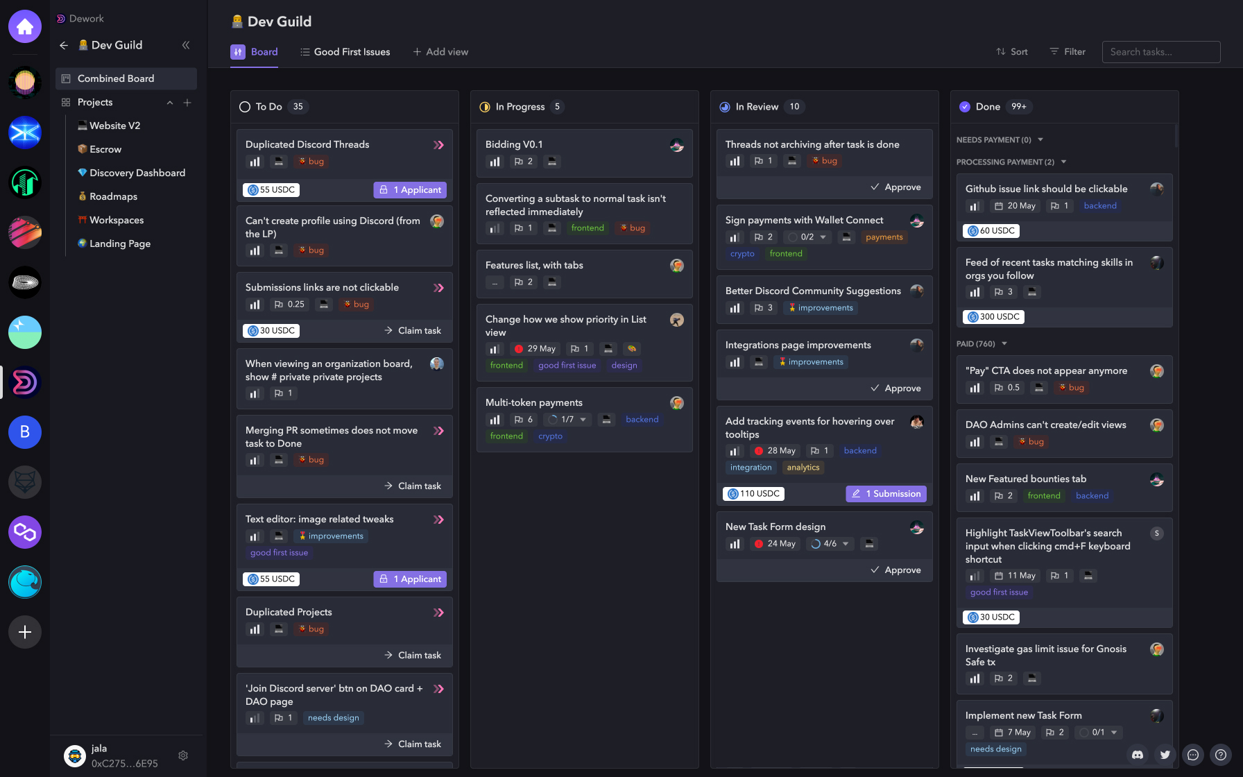 Dework NFT badge dashboard