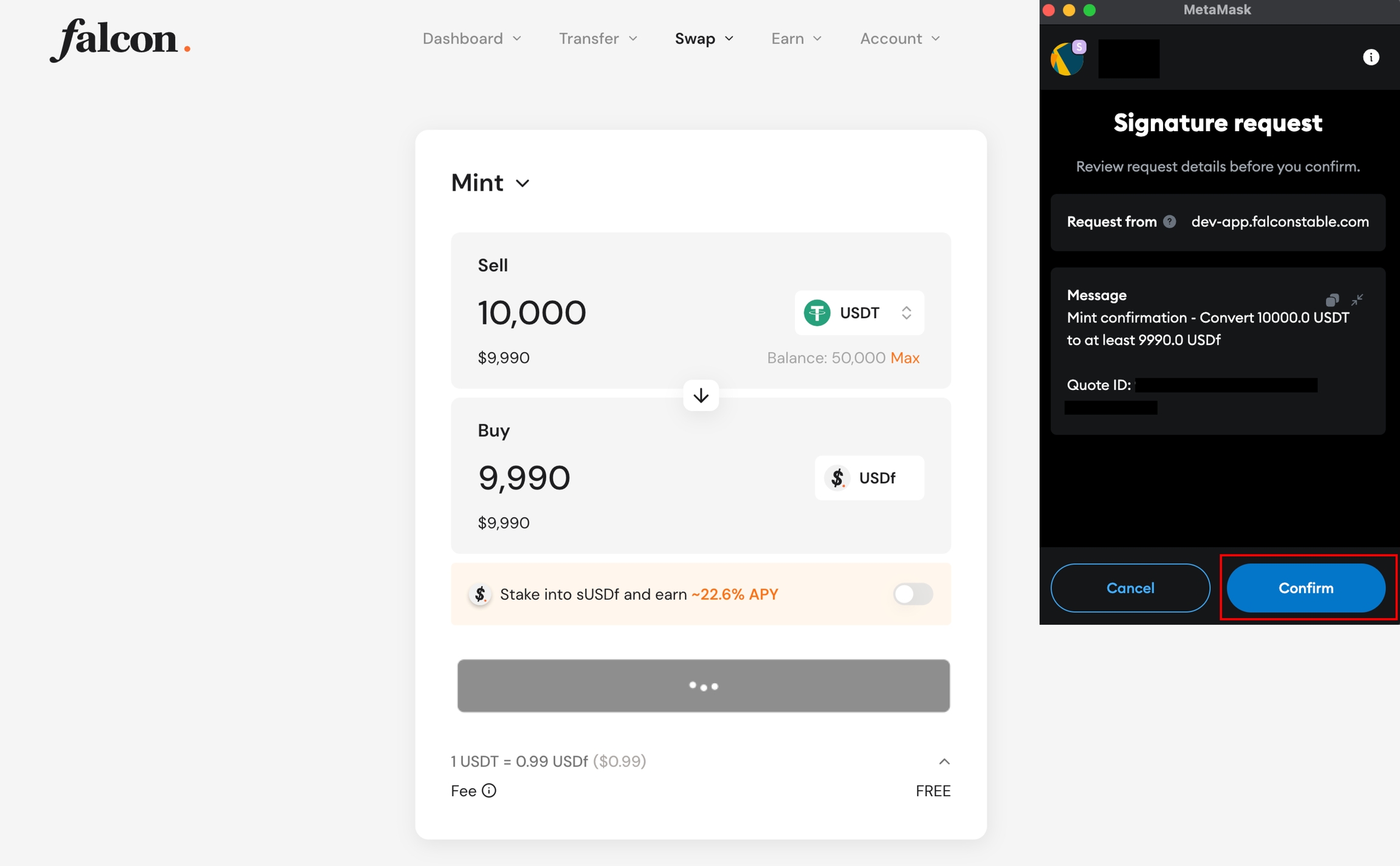 USDf stablecoin staking dashboard