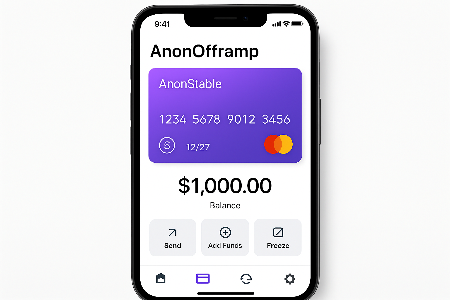 AnonOfframp.com stablecoin card app screenshot