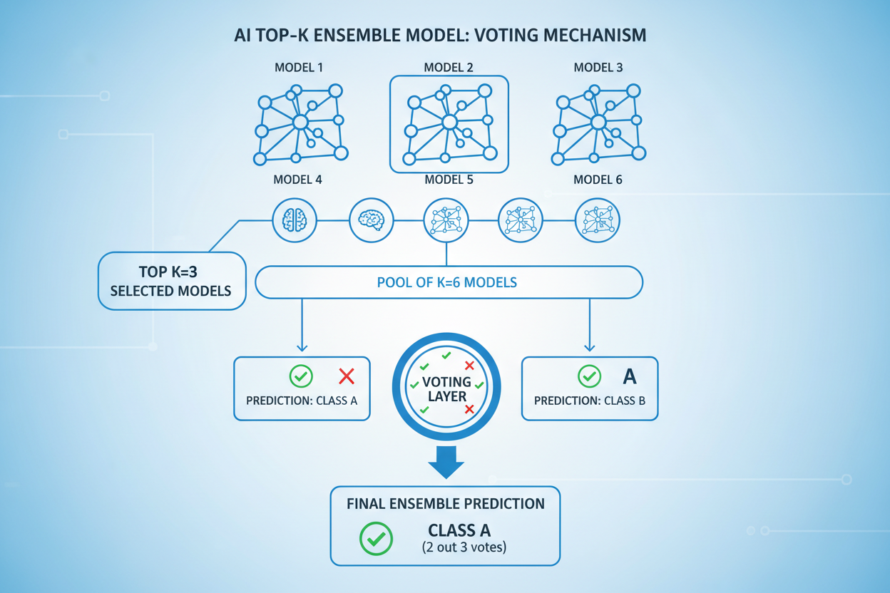 AI top-K ensemble model voting infographic