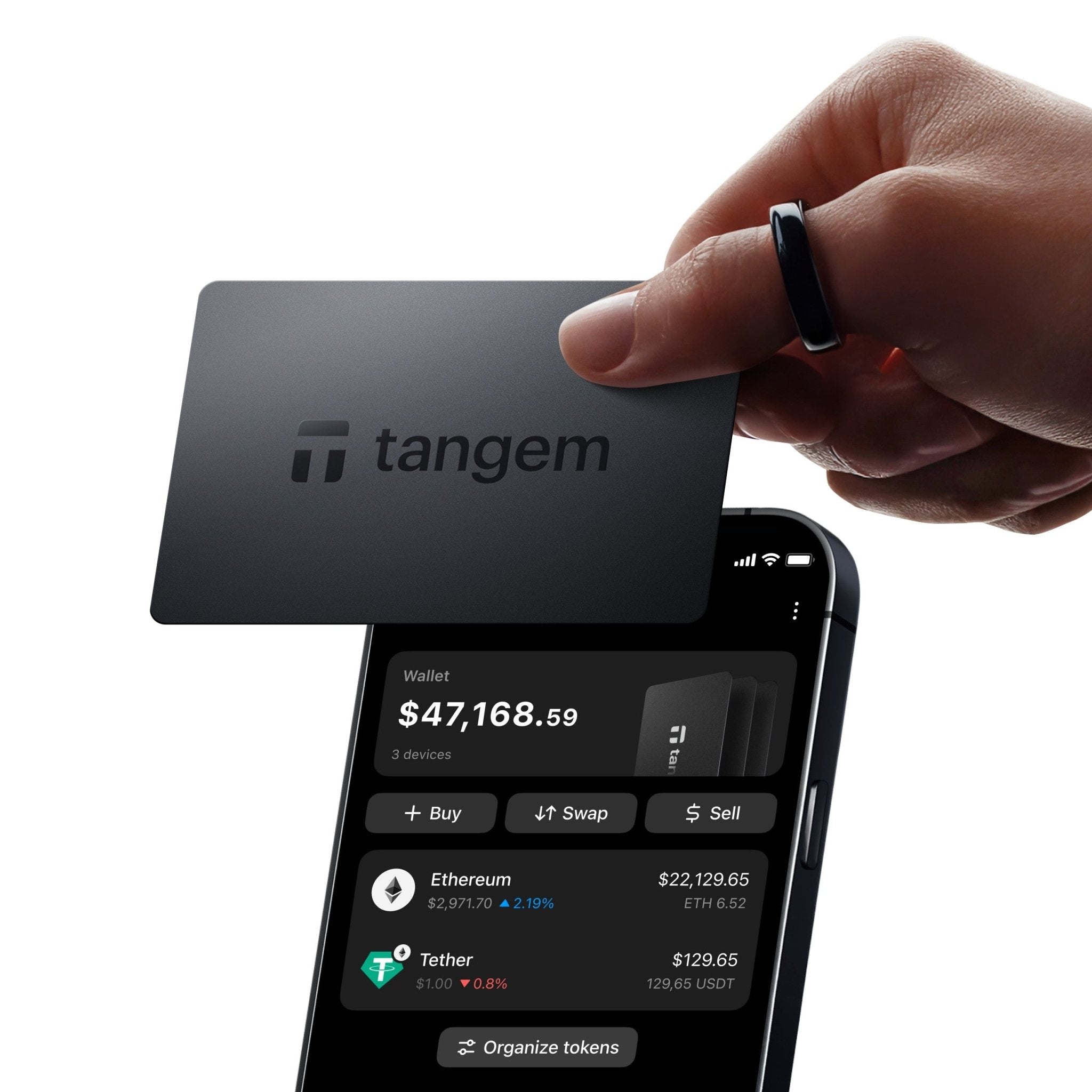 Tangem Wallet NFC card in hand
