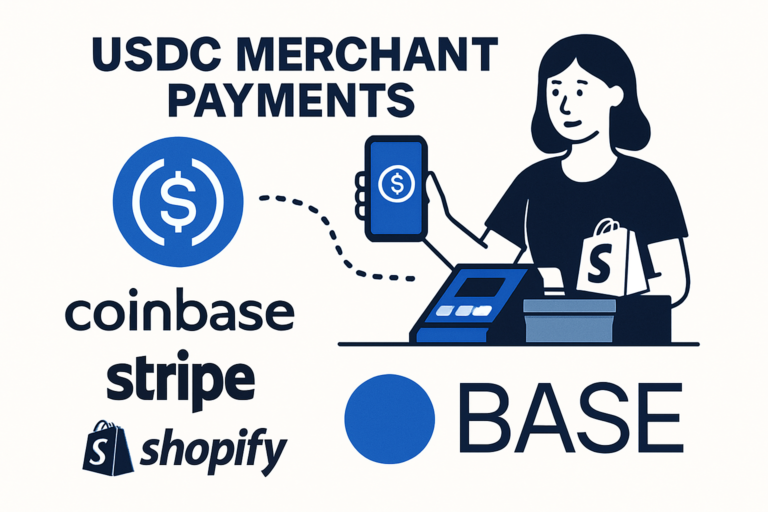 USDC merchant payments Coinbase Stripe Shopify Base