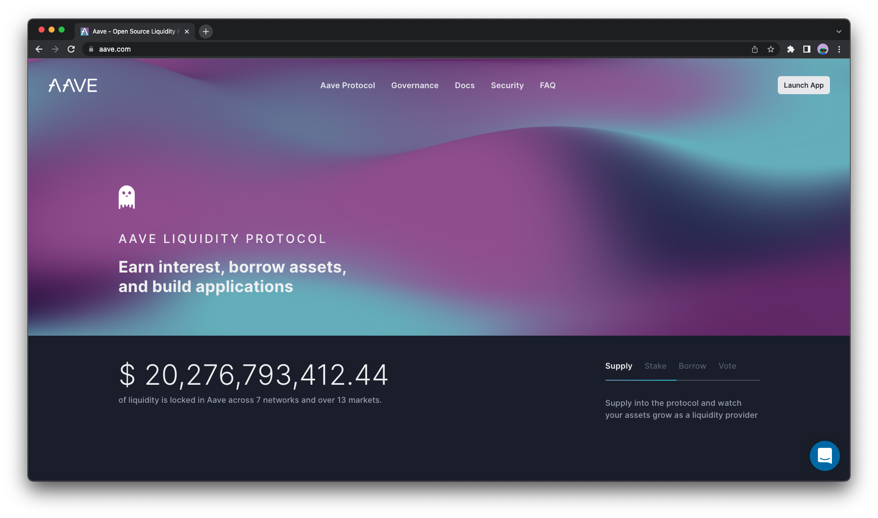 Aave lending dashboard with stETH collateral