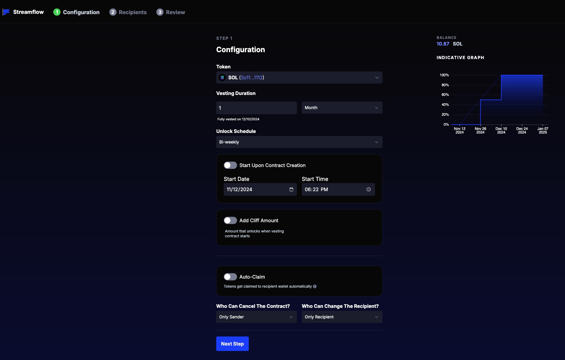 DeFi token distribution via vesting NFTs