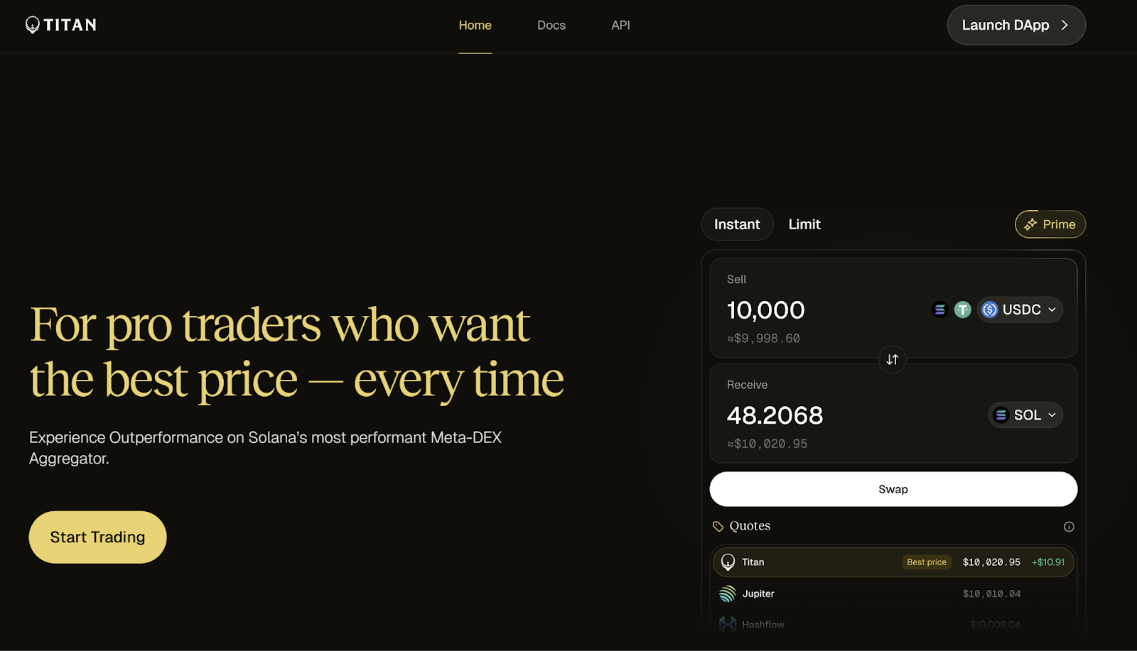 Titan Prime Solana swap price aggregation