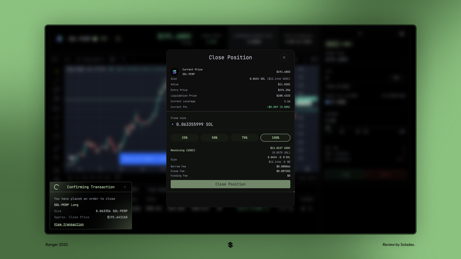 One-click trade execution UI on Ranger Finance