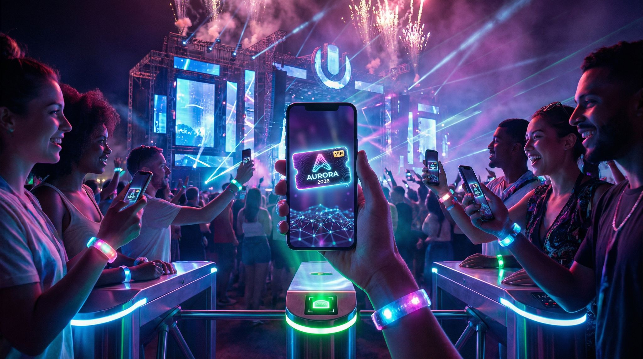 Abstract digital artwork of NFT badges representing DAO voting power, secured with locks and linked by blockchain chains symbolizing secure governance