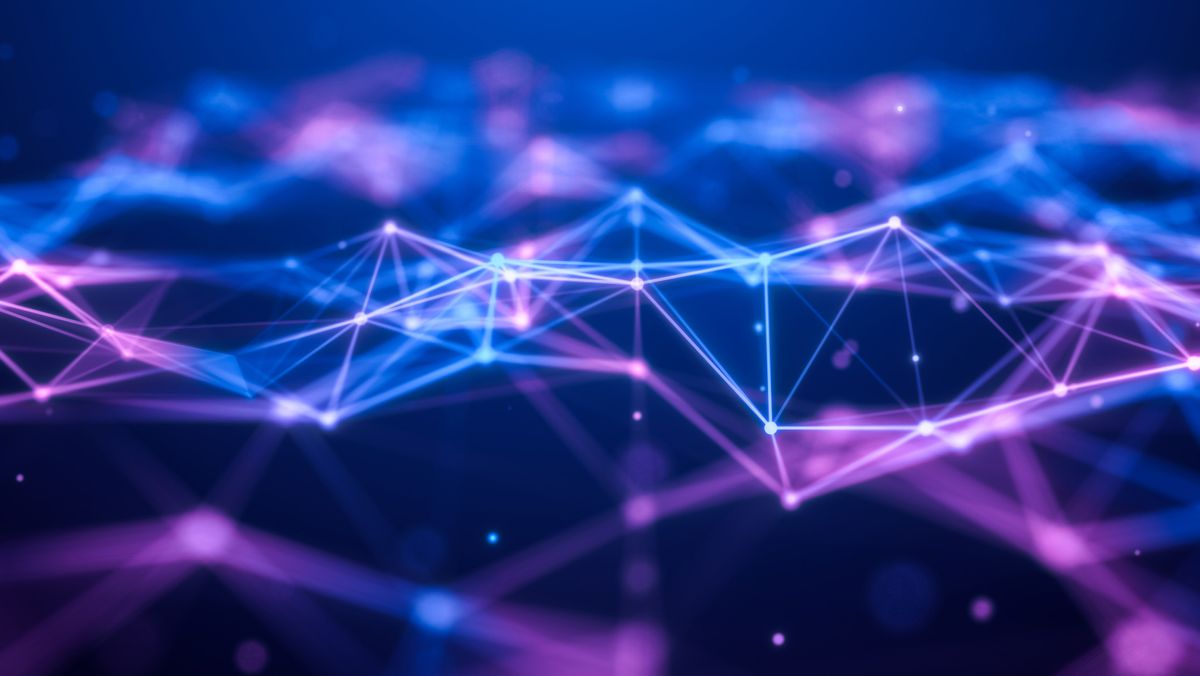 Abstract digital artwork of AI neural networks merging with blockchain nodes and prediction market visualizations, symbolizing hybrid AI oracle fusion for 2026 prediction markets