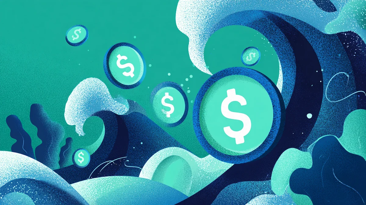 Abstract visualization of blockchain attestations securing DeFi allowlist with locked wallets and green verification badges, on-chain KYC privacy-preserving verification