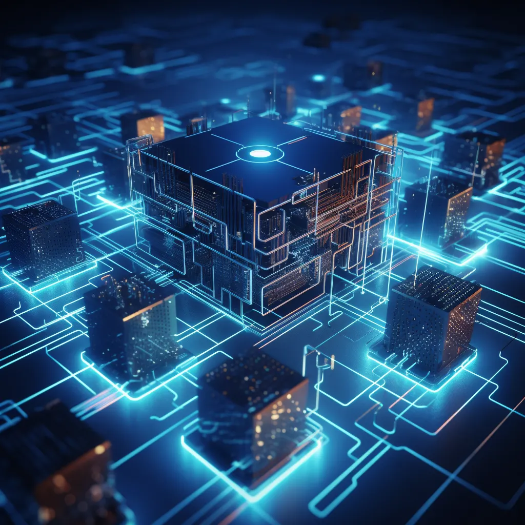 Abstract visualization of zkML zero-knowledge proofs securing AI model inference for Web3 bounty task validation, featuring cryptographic shields, neural networks, and blockchain elements