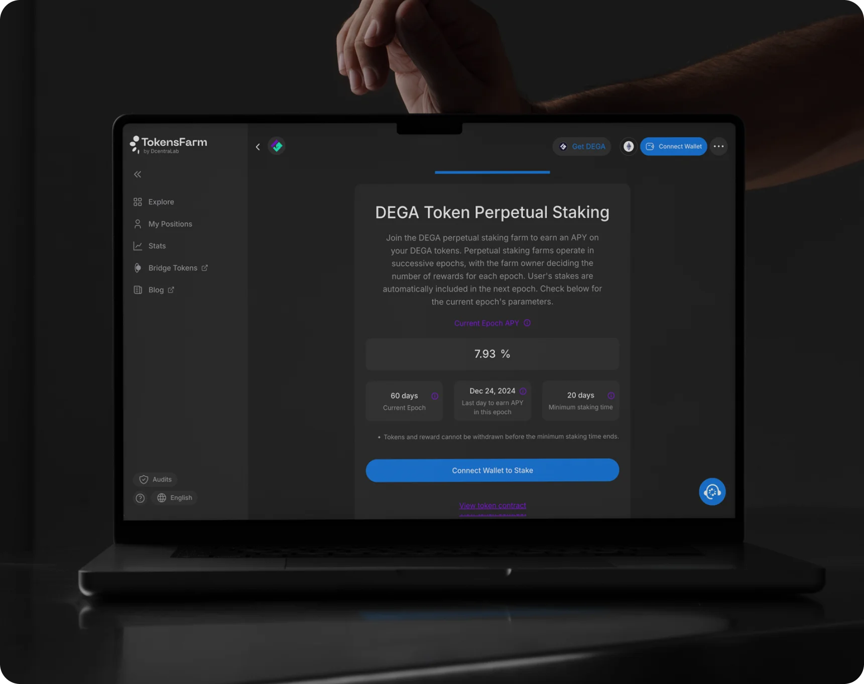 Unified DeFi wallet staking and yield farming screen