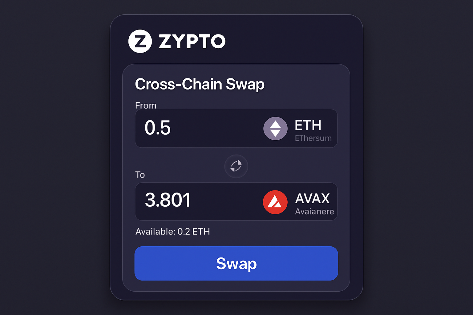 Zypto wallet cross-chain swap interface