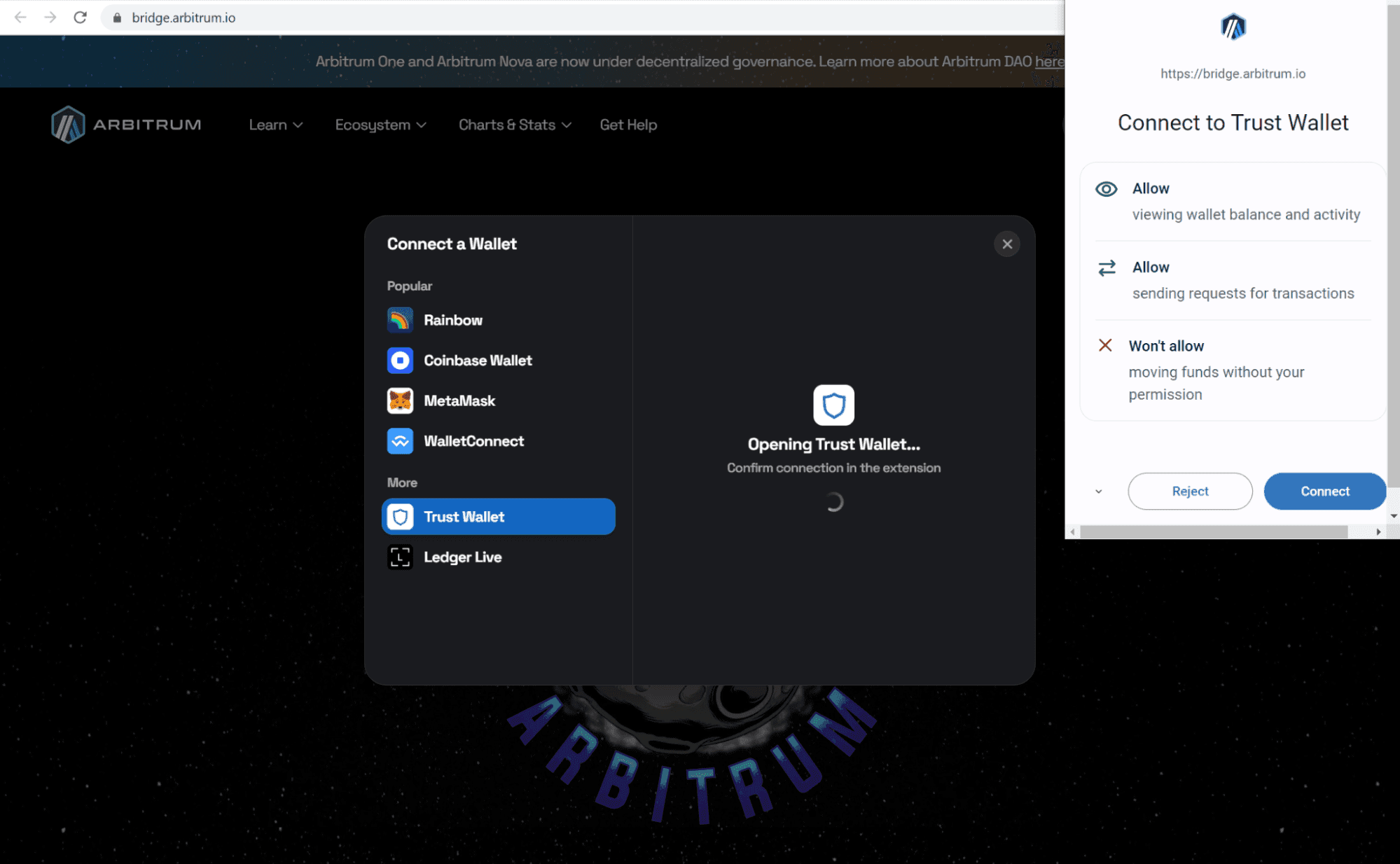 Trust Wallet swap feature buying ARB