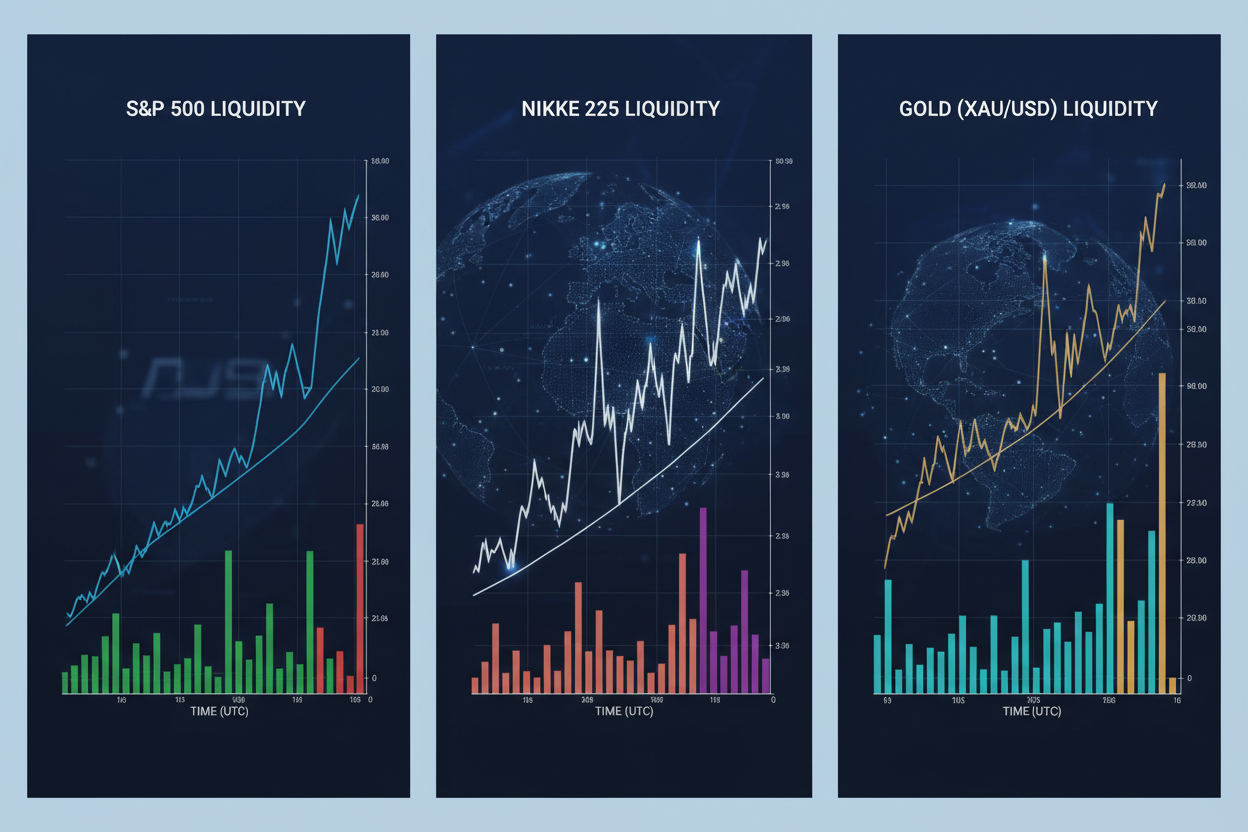 S&P500 Nikkei gold trading liquidity charts