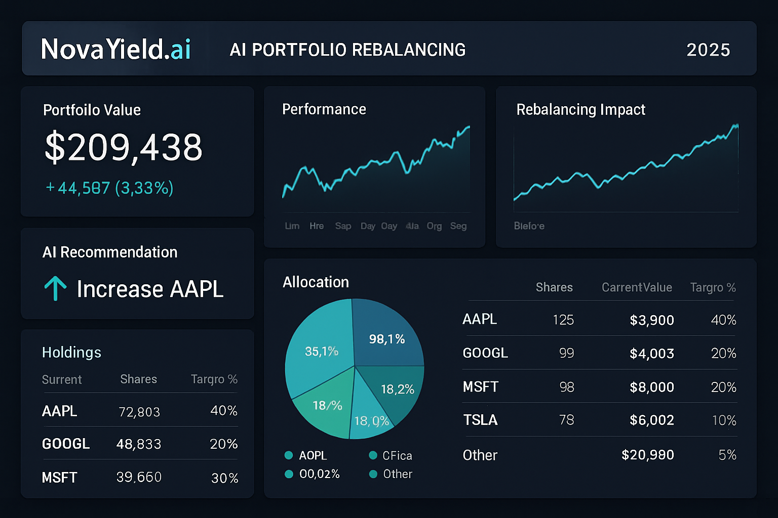 NovaYield.ai AI portfolio rebalancing dashboard 2025