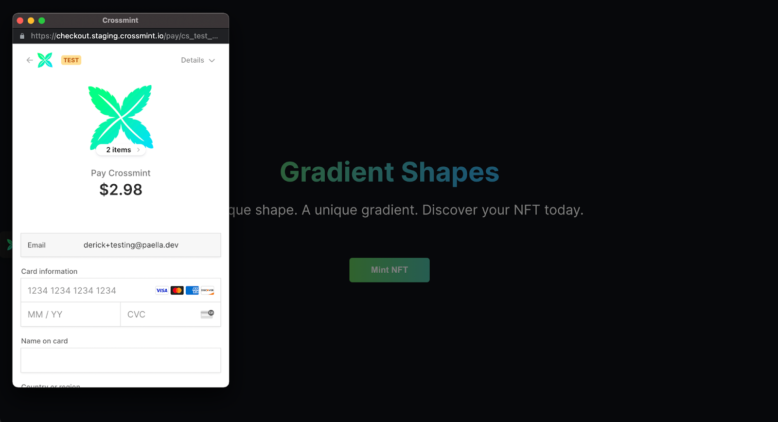 Crossmint crypto payment selection