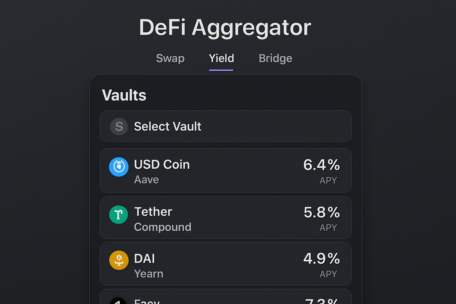 selecting stablecoin vault on DeFi aggregator