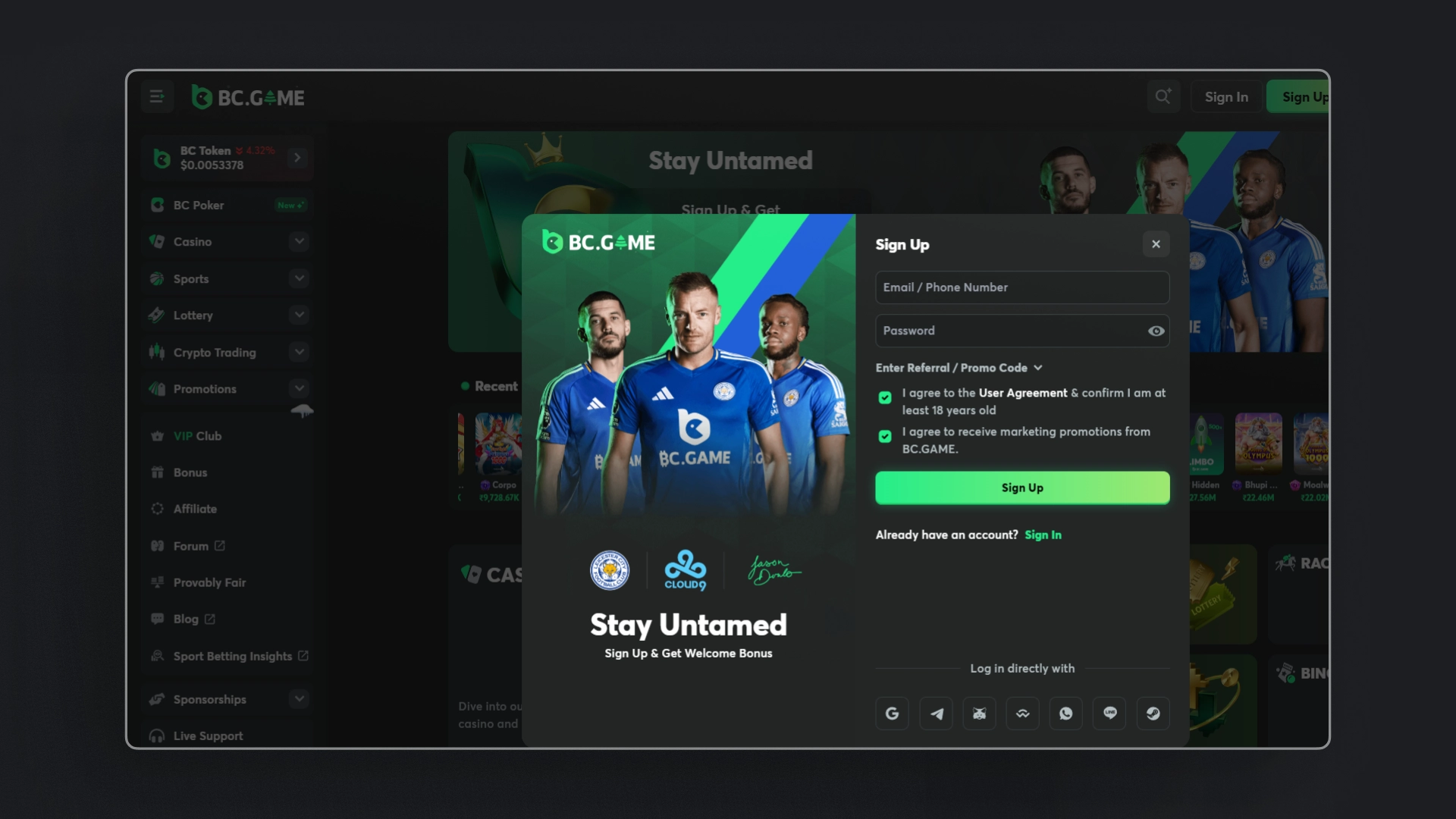 BC.Game esports betting interface 2025