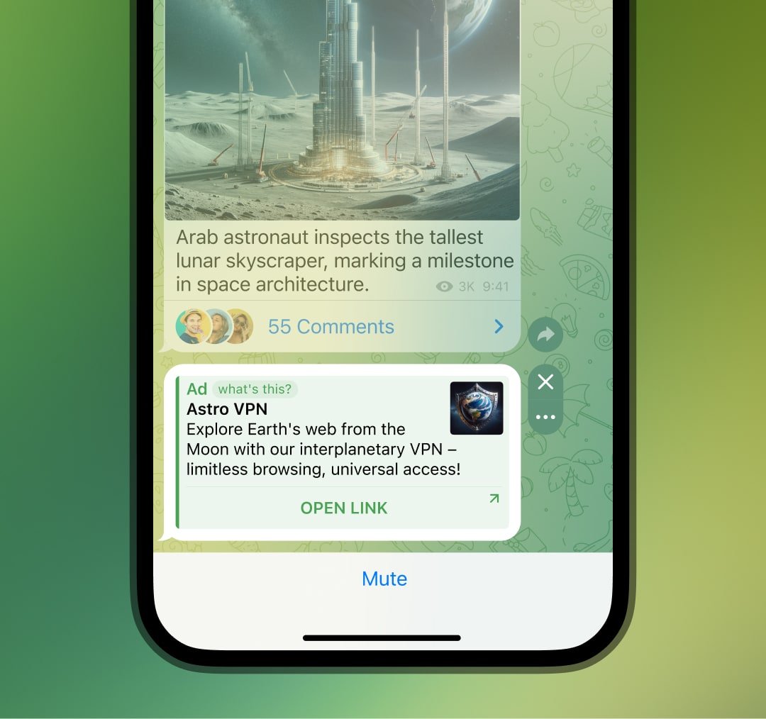 Telegram channel ad revenue sharing 50%
