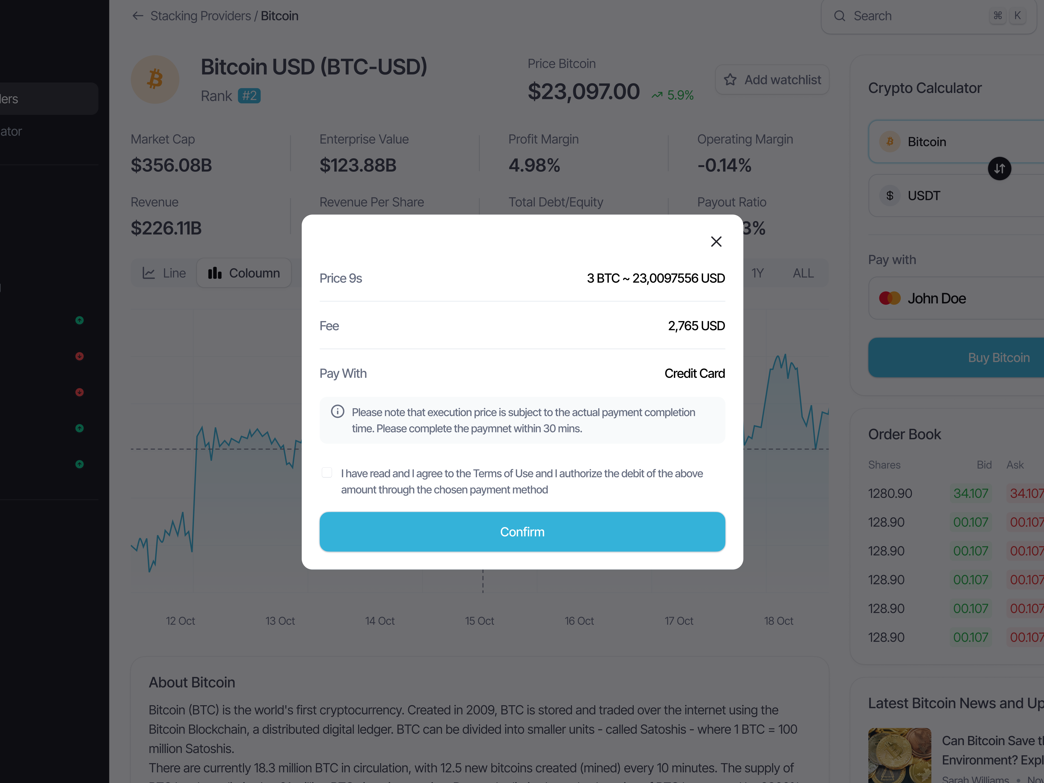 Bitcoin transaction confirmation screen