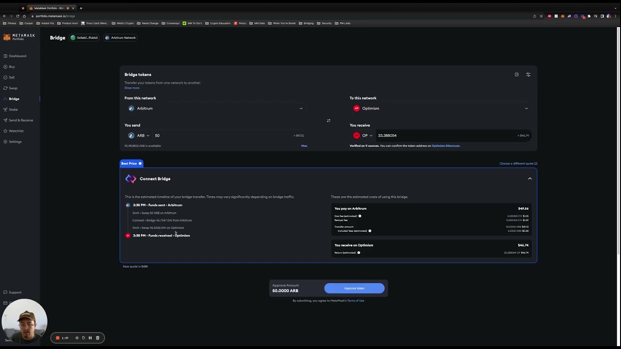 Aggressive screenshot of MetaMask wallet connected to Arbitrum Layer 2 dashboard highlighting low transaction fees for beginner crypto onboarding in 2026