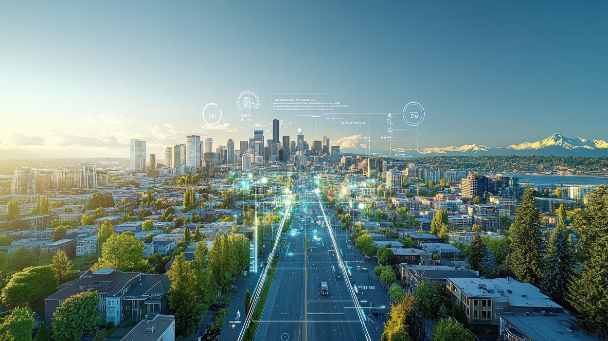 AI-powered verification of decentralized wireless network nodes in a futuristic cityscape