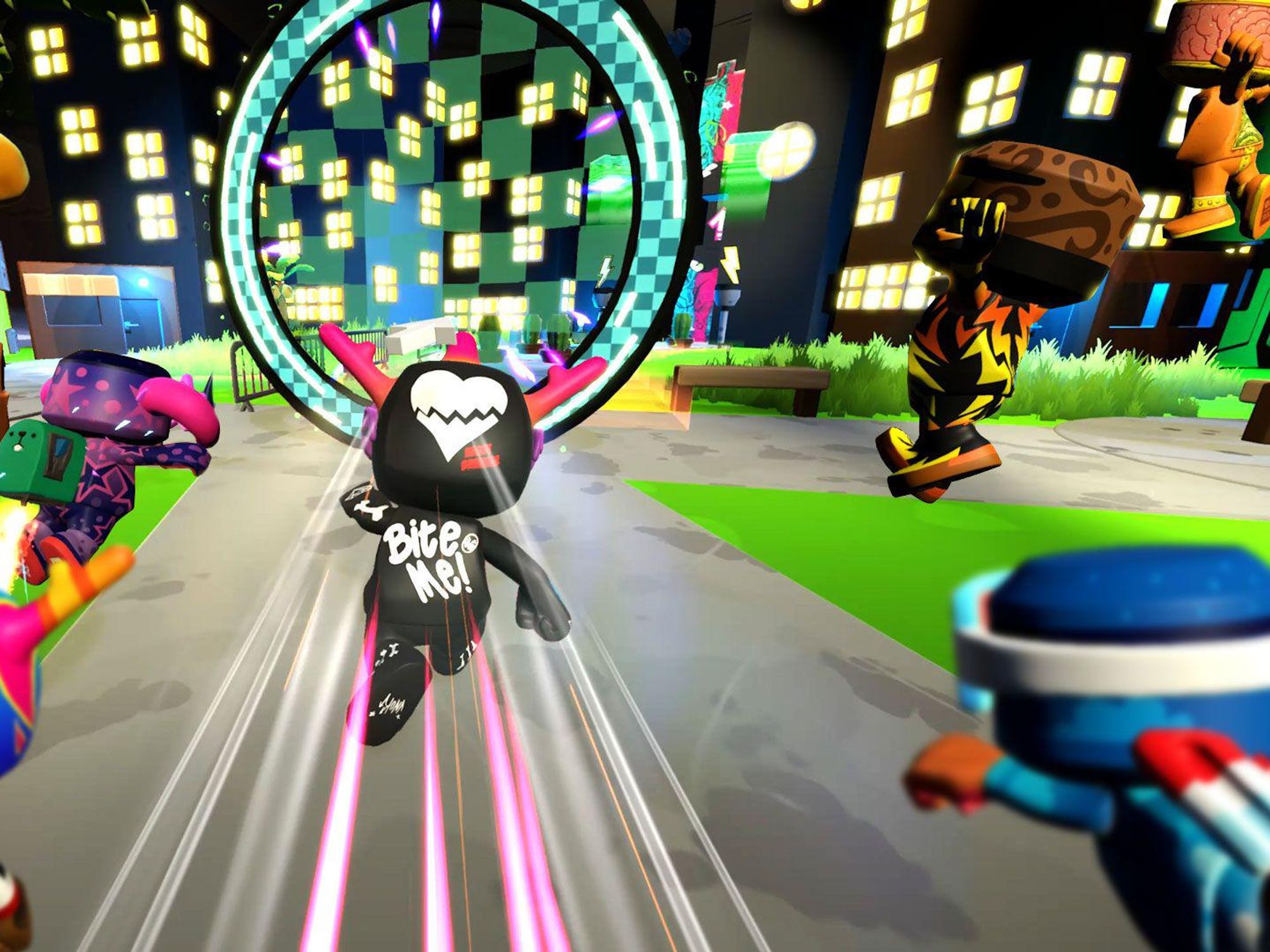 Gamers trading playable NFTs across multiple devices and games in 2025, showcasing digital ownership and cross-platform interoperability.