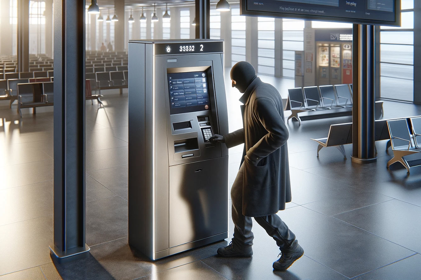 Modern U.S. bank branch with digital asset signage and customers using crypto kiosks for Bitcoin and cryptocurrency services