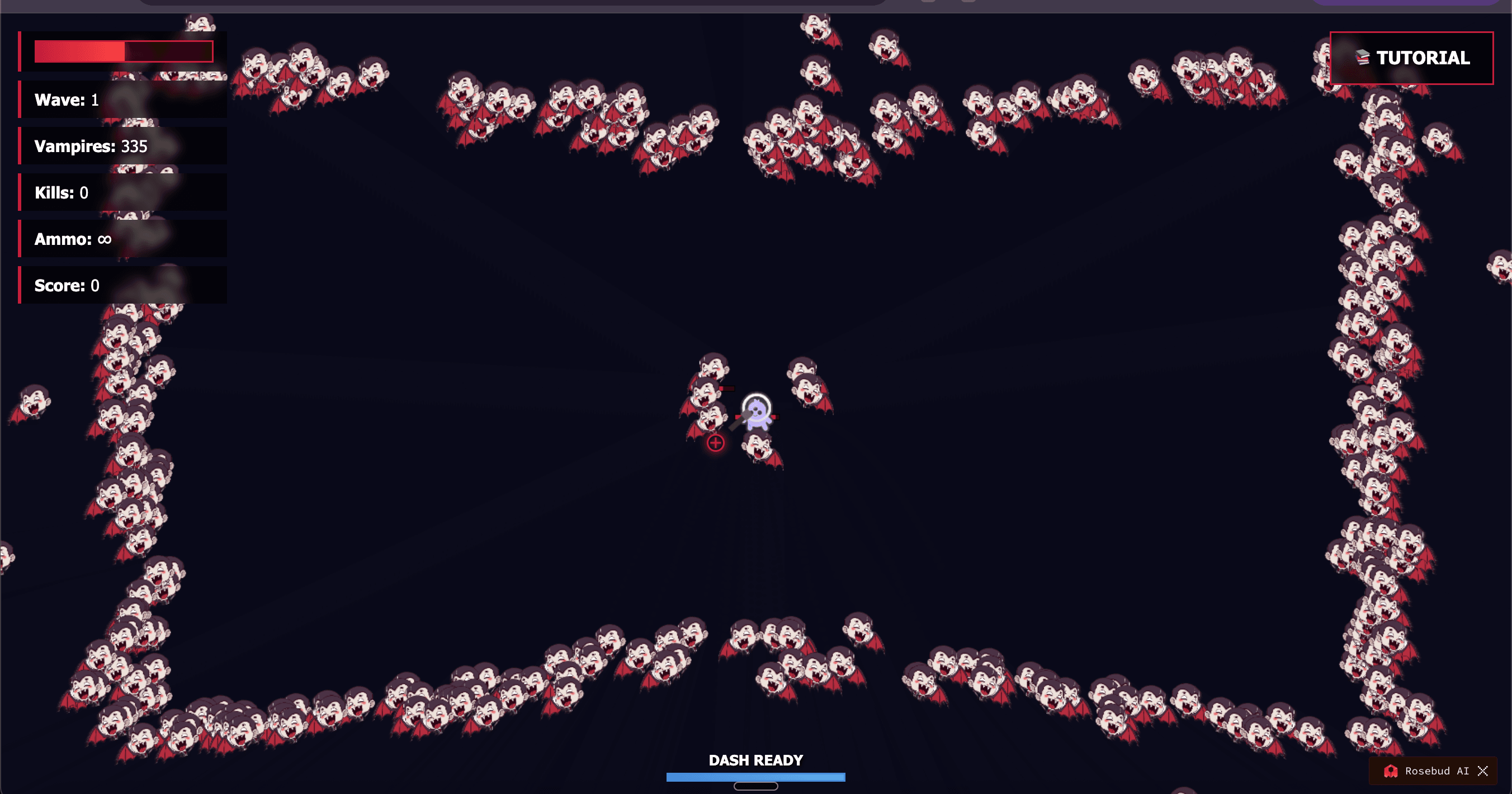 Indie game developer using Rosebud AI, Ludo.ai, and Scenario.gg prompt-to-game tools on a laptop, surrounded by game sketches and concept art