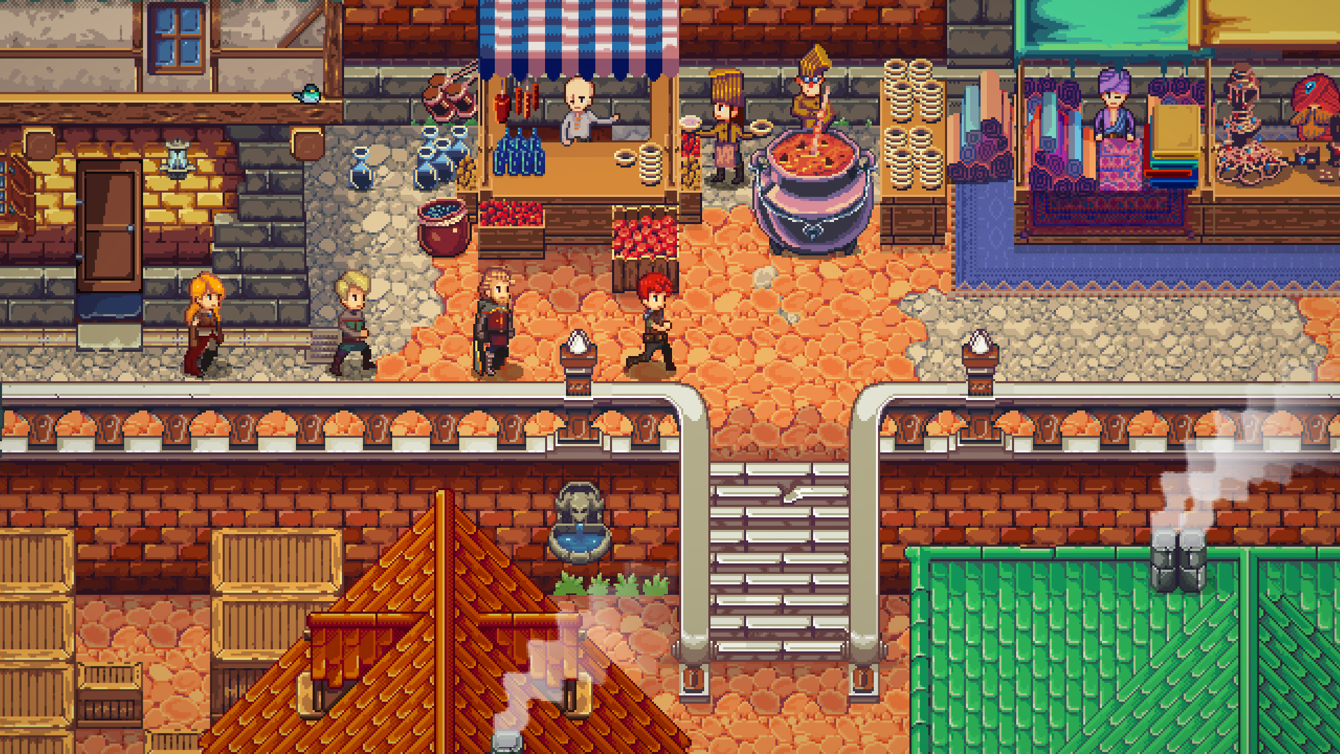 Atmospheric pixel art battle scene from Chained Echoes indie RPG, showcasing turn-based tactical combat and vibrant environments.