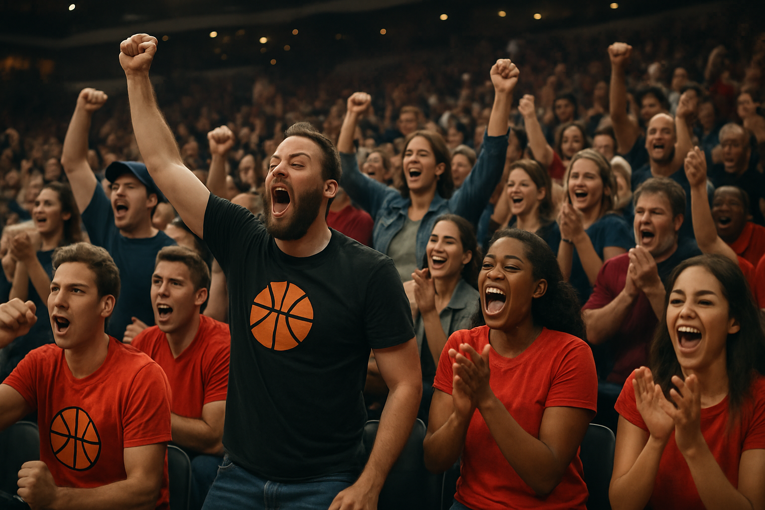 basketball fans in arena crowd
