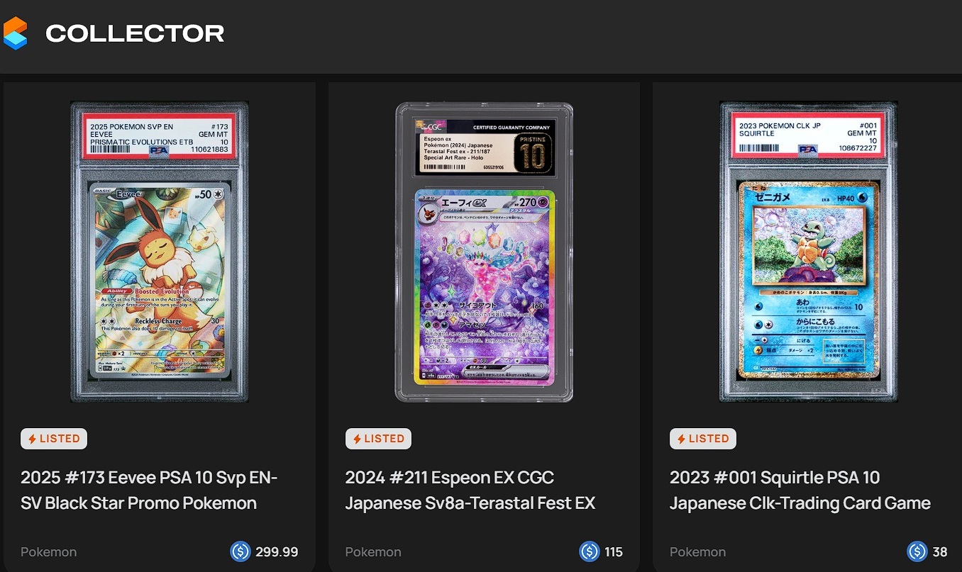 Collector Crypt Pokémon card NFT trading interface